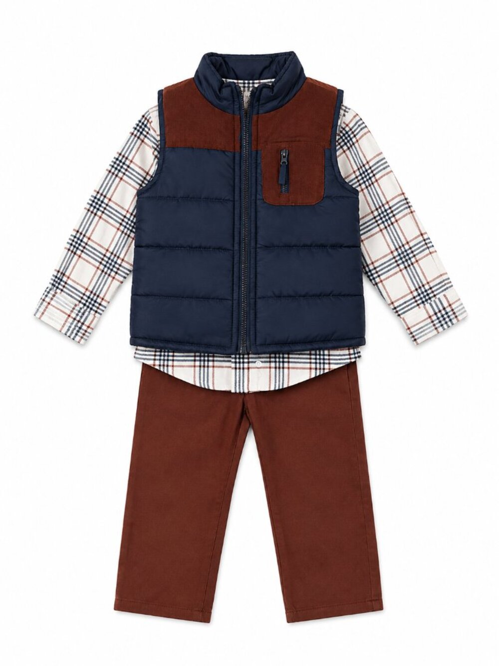 NWT Little Lad 3-Piece Toddler Boy Outfit Set Size 3T Navy Vest Plaid Shirt Pant - Picture 2 of 3